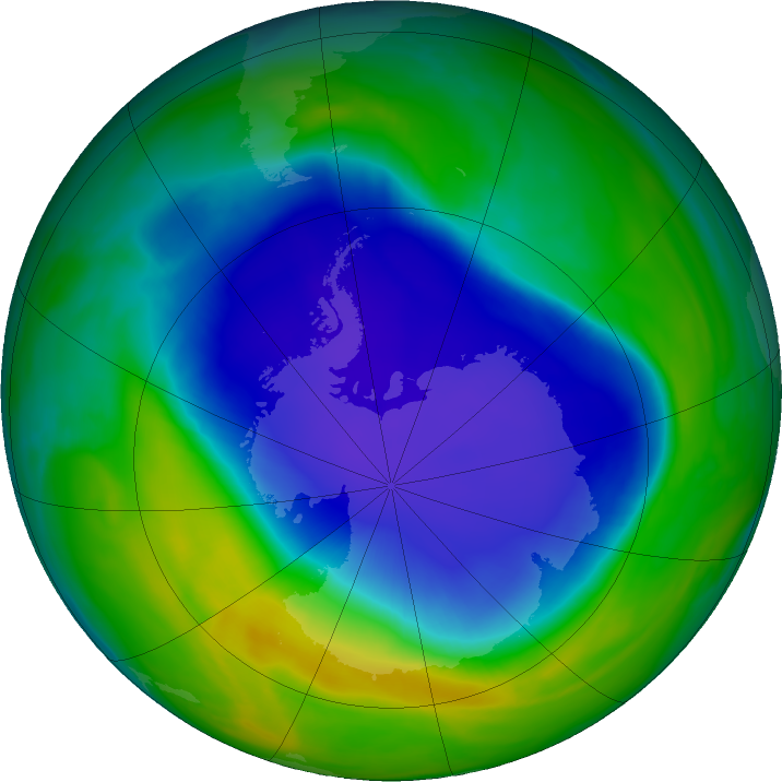 Antarctic ozone map for 15 November 2021